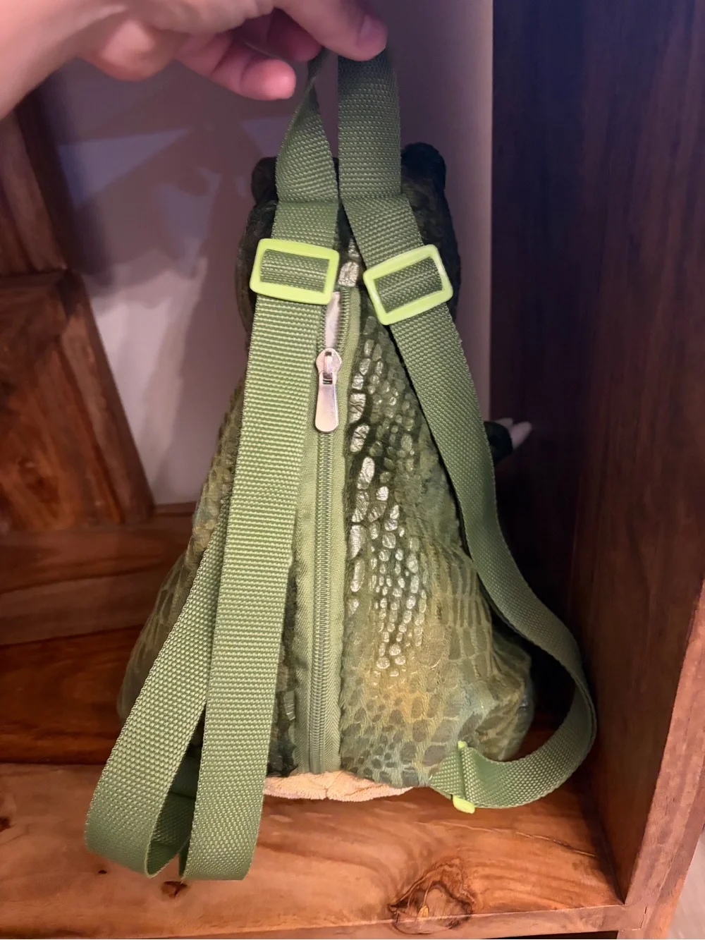 Fiesta Green Plush T-Rex Reptile Backpack with Blue Eye and Red Mouth